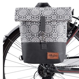 millybo Women's ‘Sweet’ Bicycle Pannier Bag / Lace Pattern (Various Patterns Available), grey