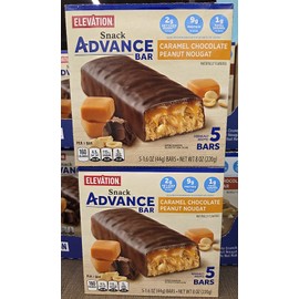 Elevation Caramel Chocolate Peanut Nougat Snack Advance Bar 8oz 220g (Two Boxes)