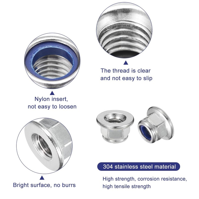 TA-VIGOR 100Pcs M5 x 0.8mm Flange Lock Nuts, Stainless Steel