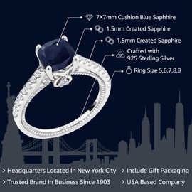 Gem Stone King 925 Sterling Silver Cushion 7MM Gemstone Birthstone and White Created Sapphire Engagement Ring | Wedding Engagement Anniversary Promise Ring For Women, Sterling Silver, Gemstone,