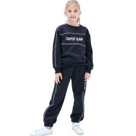 NATUST Kids Tracksuit Hoodie with Jogger Sweatpants Sports Activewear Set Girls Boys Navy 9-10 Years (manufacturers's size: 140)