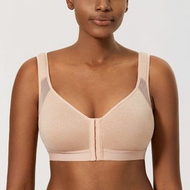 DELIMIRA Women's Front Closure Posture Wireless Back Support Full Coverage Bra Oatmeal Heather 44C