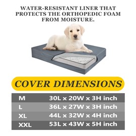 SELUGOVE Dog Bed Covers 53L × 43W × 5H Inch Washable Grey Thickened Waterproof Oxford Fabric with Handles and Zipper Reusable Dog Bed Liner Cover for Large 110-125 Lbs Dog
