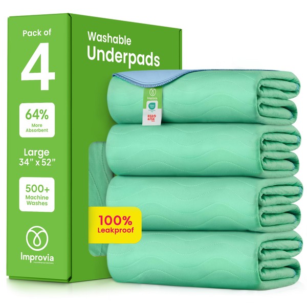 IMPROVIA® Washable Underpads, 34" x 52" (Pack of 4) -