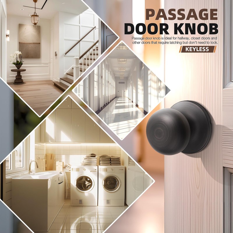 GOBEKOR 8 Pack Oil Rubbed Bronze Passage Door Knobs Round