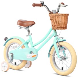 Glerc Little Molly 14 inch Kids Retro Cruiser Bike Bicycle for Girls Boys Ages 2 3 4 5 6 7 Year Old with Wicker Basket & Lightweight & Traning Wheels & Bell for Birthday Gift Mint Green