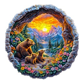 KaayeeWood Wooden Puzzle for Adults, 3D Vision Effect, The Journey of the Bear, Wooden Puzzle, Unique Wooden Puzzle with Gift Box, Gifts for Children and Adults (34 x 33.7 cm, 295 Pieces)