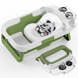 Foldable Baby Bathtub, Lightweight Bathtub for Infants to Toddlers with Soft Cushion & Thermometer, Portable Baby Tub Newborn to Toddler 0-36 Months(Green)