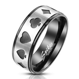 Bungsa® Ring Poker Cards Ace of Spades Silver / Black Made of 316L Stainless Steel Unisex, Stainless Steel, No Gemstone