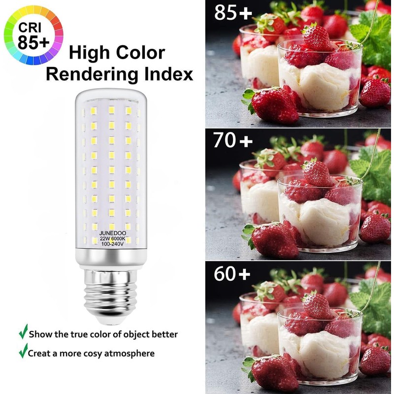 JUNEDOO E26 LED Light Bulbs 22W, 6000K Daylight White,Edison Screw