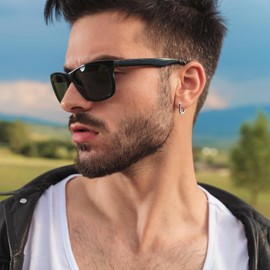 OIDEA Gothic Hoop Earrings for Men Women: Silver Vintage Punk Circle Twist Rectangle Chunky Hoop Earrings Stainless Steel Huggie Hoop Dangle Earrings Jewelry Gifts