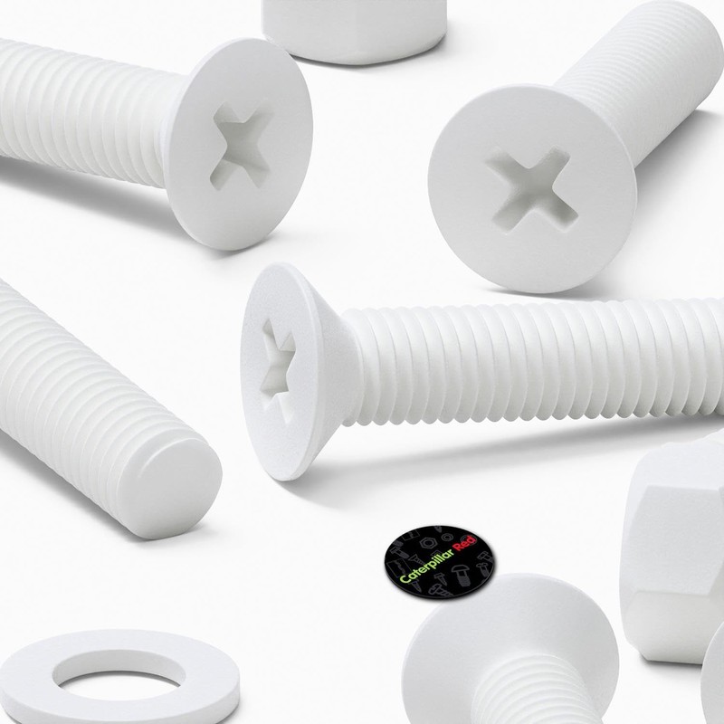 20 x White Countersunk Screws Polypropylene (PP) Plastic Nuts and