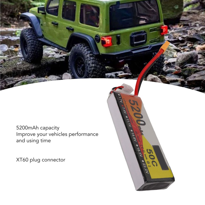5200mah Lipo Battery 50C Discharge Rate 7.4V 2S RC Vehicles