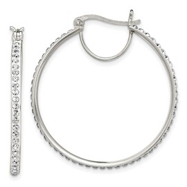 925 Sterling Silver Polished Hinged post White Crystal Element Hoop Earrings 33x2mm Wide-Hoop Earring for Women
