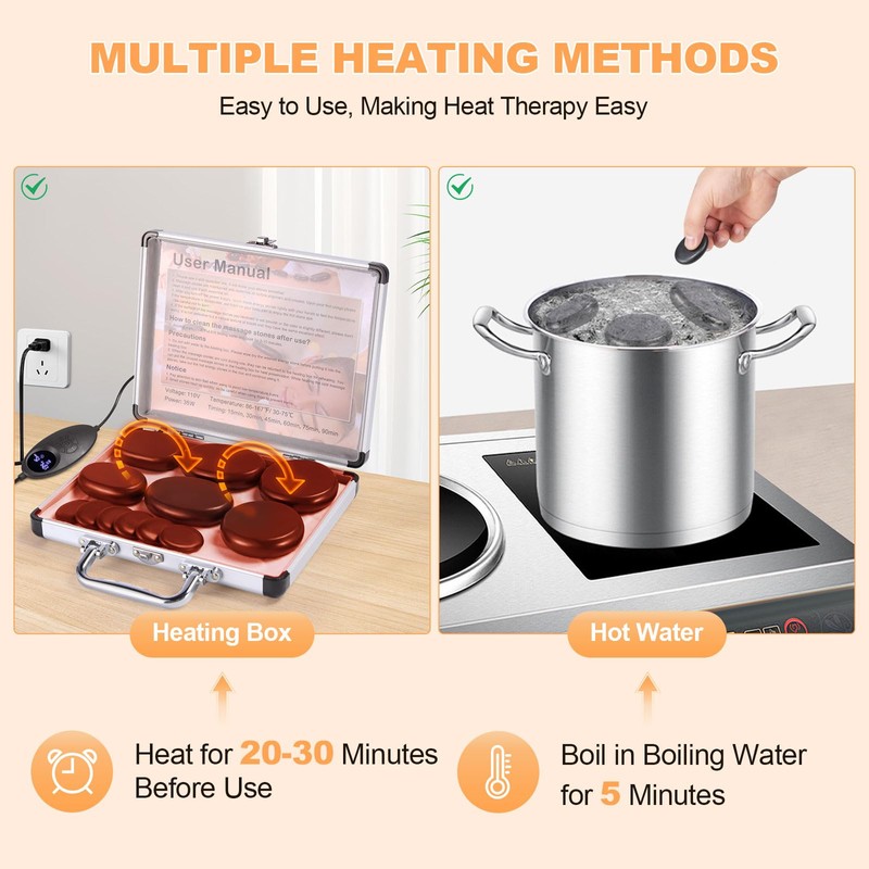 Hot Stones Massage Warmer Kit with Temperature Adjustment, 12 Pcs