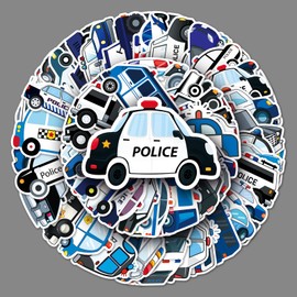 Police Car Stickers 50 Pcs Cute Waterproof Policeman Stickers for Laptop Skateboard Car Bike Computer Motorcycle Phone Scrapbook Water Bottle Luggage,Vinyl Aesthetic Decals for Teens Adults Kids