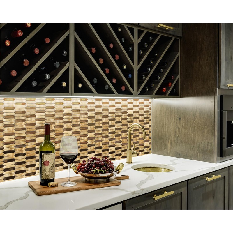 Primoon Gold Tile Long Hexagon Mosaic Tiles for Kitchen Backsplash