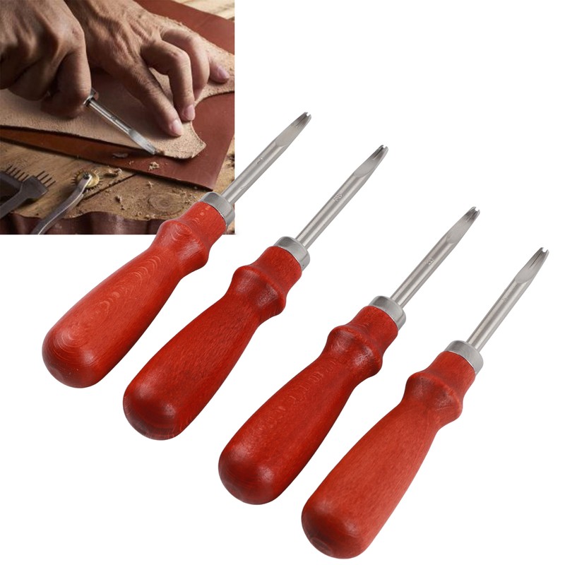 4pcs Leather Edger Professional Trimming Working Kit with Wooden Handle