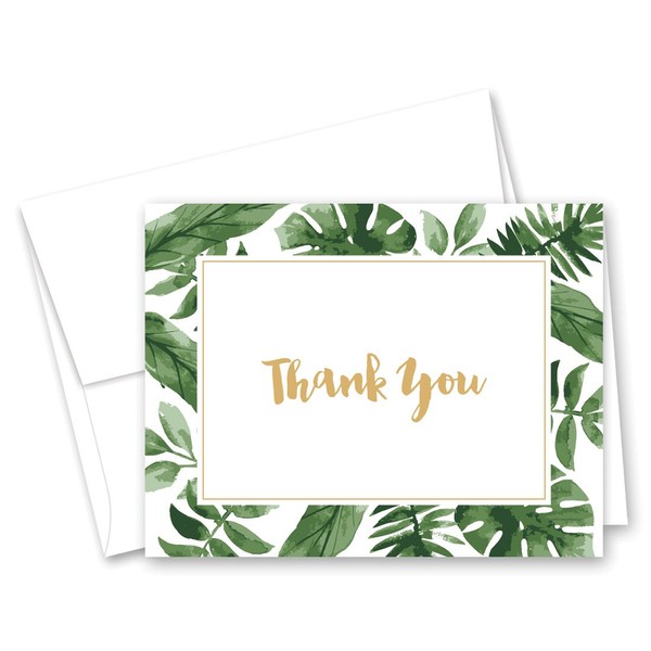 50 cnt Watercolor Tropics Thank You Cards (Gold on White)