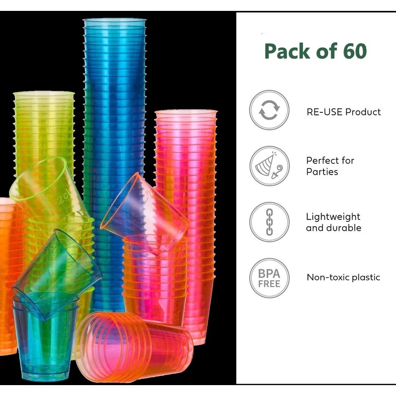eMKay® Multicoloured Neon Hard Disposable Reusable Heavy Duty Plastic Shot