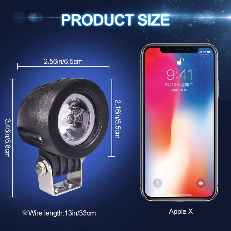 X-STYLE Motorcycle Fog Lamp, LED, White, Headlight, Auxiliary Light, Work