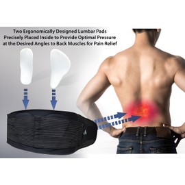AllyFlex Sports Cinturón de apoyo lumbar para entrenamiento de espalda para aliviar el dolor de espalda baja, incluye dos almohadillas para orejas secundarias lumbares, correas ajustables y forro de refrigeración, grande