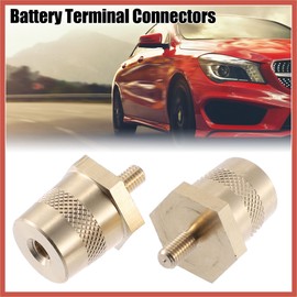 ACROPIX 1 Pair M5 to M6 Battery Terminal Connector Brass Tone Post Adapter Stud Extender Screws Nuts Car Parts