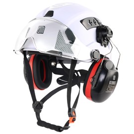 UM ULTRAMAXX Type II Class C Hard Hat | Flip-up Visor & Detachable Ear Muffs | ANSI Z89.1 Certified, Vented with Reflective Strips (White with Clear Visor)