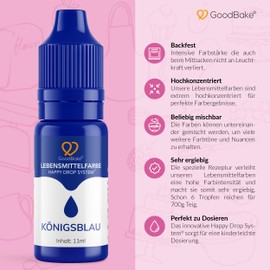 GoodBake Lebensmittelfarbe Blau (11 ml) – intensive Lebensmittelfarbe – hochkonzentrierte Farbe - zum Einfärben von Torten, Fondant, Buttercreme, Getränke, Schleim uvm. 100% vegan