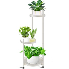 KHayRovies 3 Tier Metal White Plant Stand for Indoor Outdoor, Corner Tall Plant Shelf for Multiple Plants, Flower Pot Holder Display Stand for Living Room Balcony Garden Patio