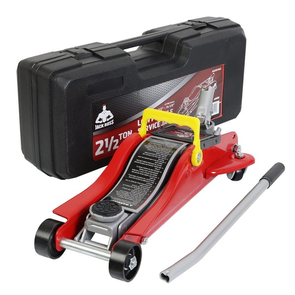 Jack Boss Floor Jack 2.5 Ton (5500 LBs) Hydraulic Low Profile Trolley Car Jack with Portable Storage Case, Lifting Range 3.5" to 14", Fit Use for Automotive Sedans, Red