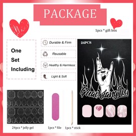 24PCS Glitter Valentine's Press on Nails Short Square Sparkly Heart Fake Nails Cute Polka Dot Stripe Design Pink Glitter False Nails Glossy Acrylic Nails Heart Glue on Nails for Women Girls