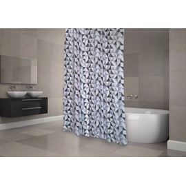 MSV Cotexsa by Premium Anti-Schimmel Textil Duschvorhang - Anti-Bakteriell, waschbar, 100% wasserdicht, mit 12 Duschvorhangringen - Polyester, „Calula“ Grau, Weiß 180x200cm – Made in Spain