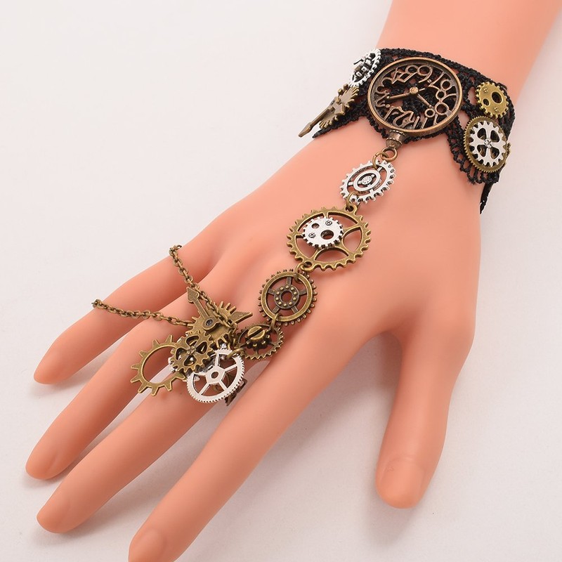 BLESSUME Steampunk Lace Bracelet with Finger Ring