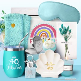 40th Birthday Gifts for Women, 40th Birthday Gifts for Her Happy Basket Gifts Ideas for 40 Year Old Women Hampers Pamper Born in 1985 Friends Mom Wife Sister Coworker