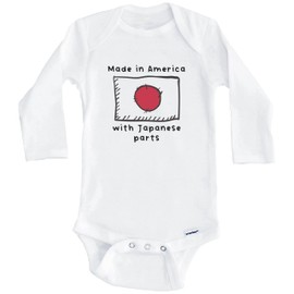 Made in America with Japanese Parts Japan Flag One Piece Baby Bodysuit (Long Sleeve), 3-6 Months White