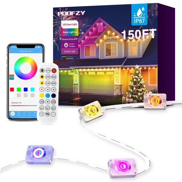 POOFZY Permanent Outdoor Lights for House, 150ft RGB+IC Smart Outdoor