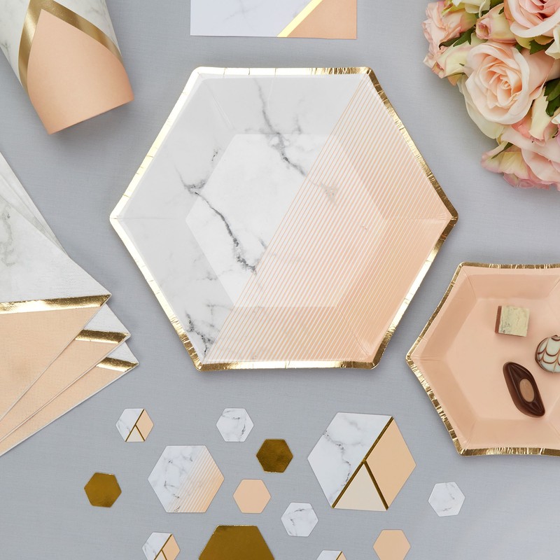 Neviti 772843 Colour Block Marble Plate, Peach, Medium