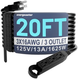 Energeaster 16/3 20 Ft 3 Outlet Extension Cord Outdoor Waterproof, Black Extension Cords with Multiple Outlets, 3 Prong Electrical Cord with Multi Outlet Outside 13A 1625W 16AWG, ETL Listed