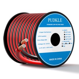 PUDKLE 12 Gauge/12 AWG Copper Clad Aluminum 2 Conductor Red Black Electrical Wire 30FT, Flexible PVC Insulated Low Voltage 12V/24V DC Cable for Automotive, Speaker, Subwoofer, LED Strips, RC Car