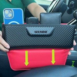 GELINDAF Seat Gap Filler Organizer, Univearsal Gap Filler for Car Seat Storage Box Adjunstable Auto Seat Organizer Front Seat Car Pockets Between Seats Gap Red Car Asset Accessories for Women (Red)