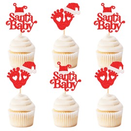 Keaziu - Paquete de 24 piezas de decoración para cupcakes de Navidad para bebé, diseño de Papá Noel, diseño de tartas, diseño de Papá Noel