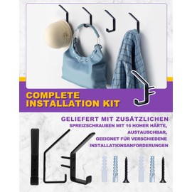 Haliya Pack of 8 Hooks for Acoustic Panels, Coat Hooks for Acoustic Panels, Double Coat Hooks for Acupanel, Acoustic Panels Hooks with Scratch Protection, Corrosion Resistant, Black, 13 mm