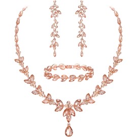 EVER FAITH Mujer Set de Joyería Cristal Austriaco Bola de Boda Hoja Collar Pendientes Sets para Novia