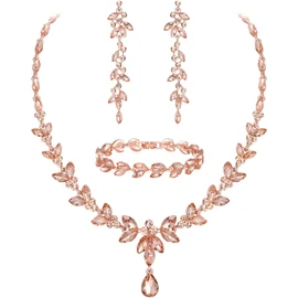 EVER FAITH Mujer Set de Joyería Cristal Austriaco Bola de Boda Hoja Collar Pendientes Sets para Novia
