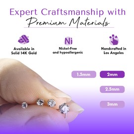 FreshTrends Diamond Nose Ring – 18G 2mm (0.03 ct. tw) Genuine Nose Stud – 14K Real Gold Nose Ring Twist Screw – Made in USA Nose Rings for Women