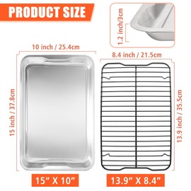 KEESHA Premium Bakeware Set with 15'' x 10'' Baking Sheet & Roasting Rack, Food Grade 304 Stainess Steel- No PFOA, BPA and PTFE, Dishwasher Safe