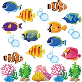 Pajean 48 Pcs Sea Life Cut Outs Tropical Fish Cutouts Sea Animal Cut Outs Under Ocean Accents Cutout with 60 Glue Point for Bulletin Board School Classroom Party Decoration(Fish)
