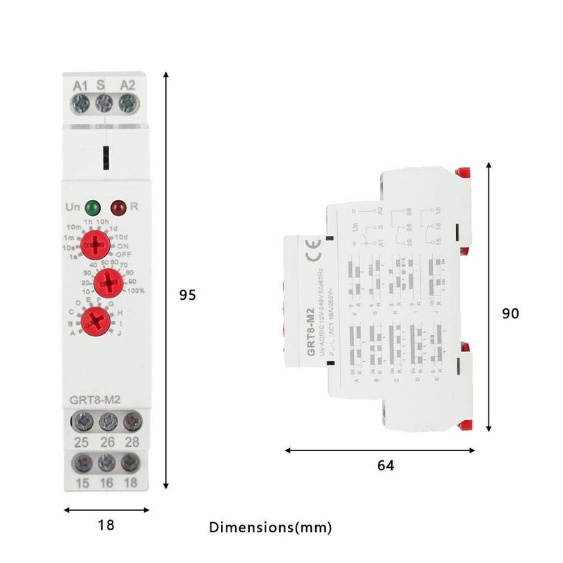 Multifunction Time Relay Walfront GRT8-M2, 10 Functions, DIN Rail Mount