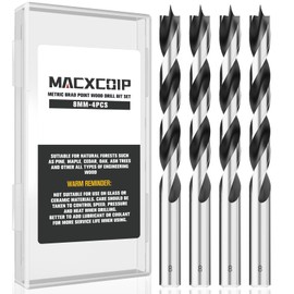 8MM Metric Brad Point Wood Drill Bit Set, 4Pcs Drill Bit Set with Double Flutes Design for Carpenter Woodworking and All Types of Wood